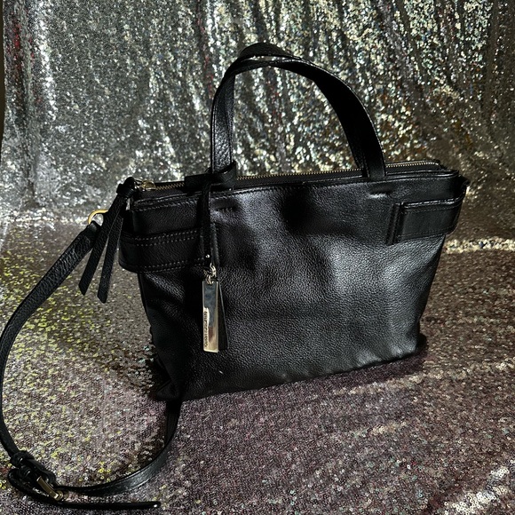 VINCE CAMUTO Black Leather Satchel Crossbody Handbag - Picture 17 of 17